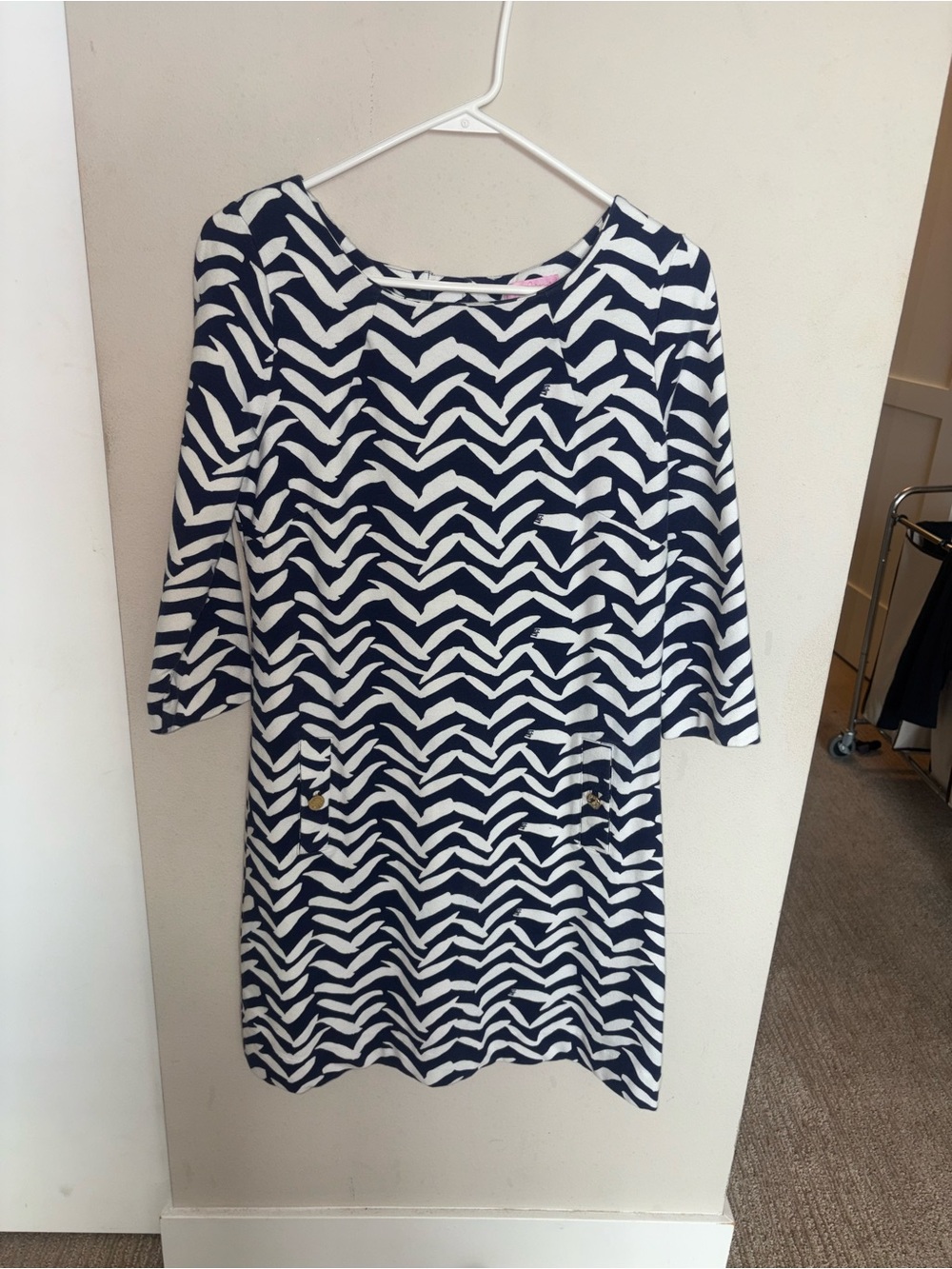 Lilly Pulitzer Navy & White Chevron Midi Dress